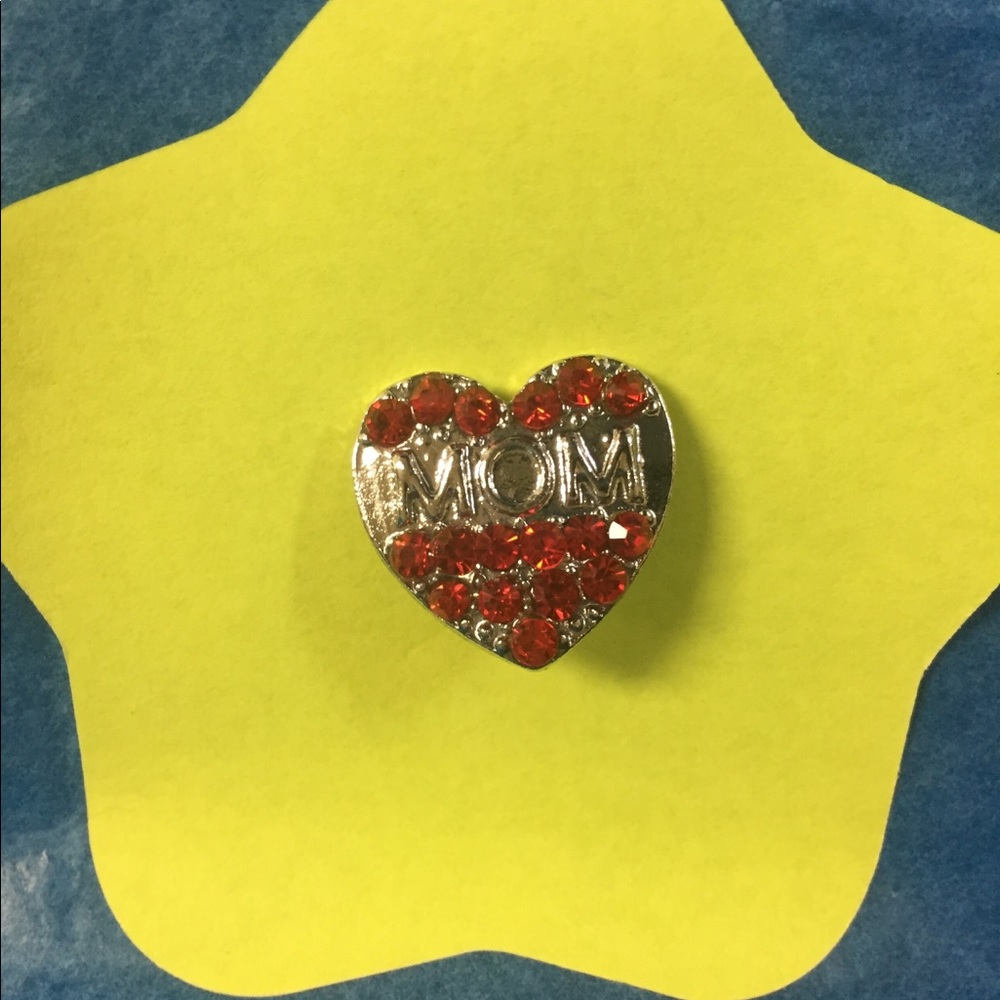 18mm Silver And red heart Snap Button